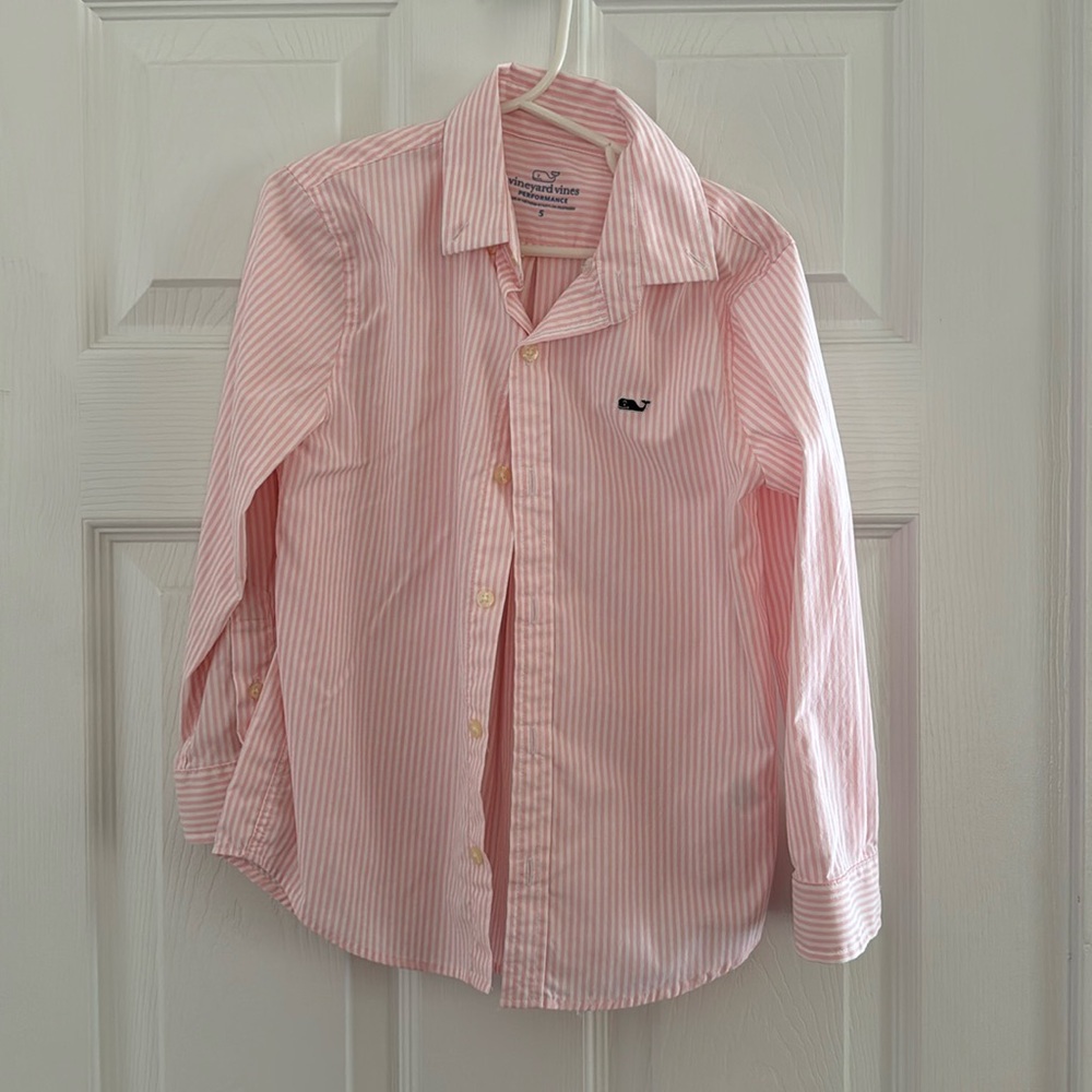 Vineyard vines striped whale shirt size 5 boys performance fabric